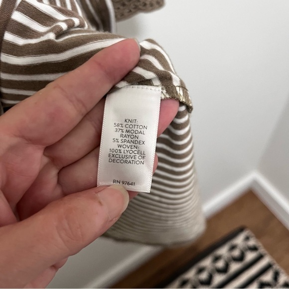 J JILL Modal Striped Georgia Bell Sleeve Tunic Top / Mini Dress In Latte & White - Picture 7 of 8
